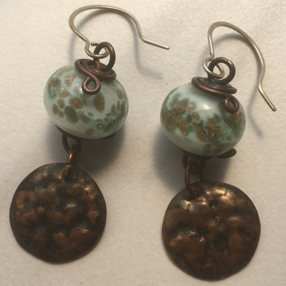 Handmade Lampwork Glass Beads n Copper Earrings.